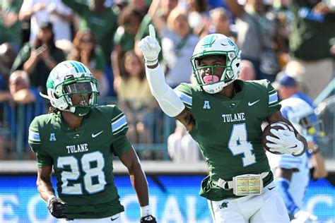 Tulane university football - Tulane wide receiver Jha’Quan Jackson (4) and quarterback Michael Pratt (7) celebrate after a touchdown against South Alabama during the second half of an NCAA college football game in New Orleans, Saturday, Sept. 2, 2023. 